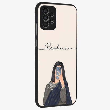 Mirror Mood Muse With Custom Name Glass Case upright view showcasing artistic mirror themed artwork with personalized aesthetic.