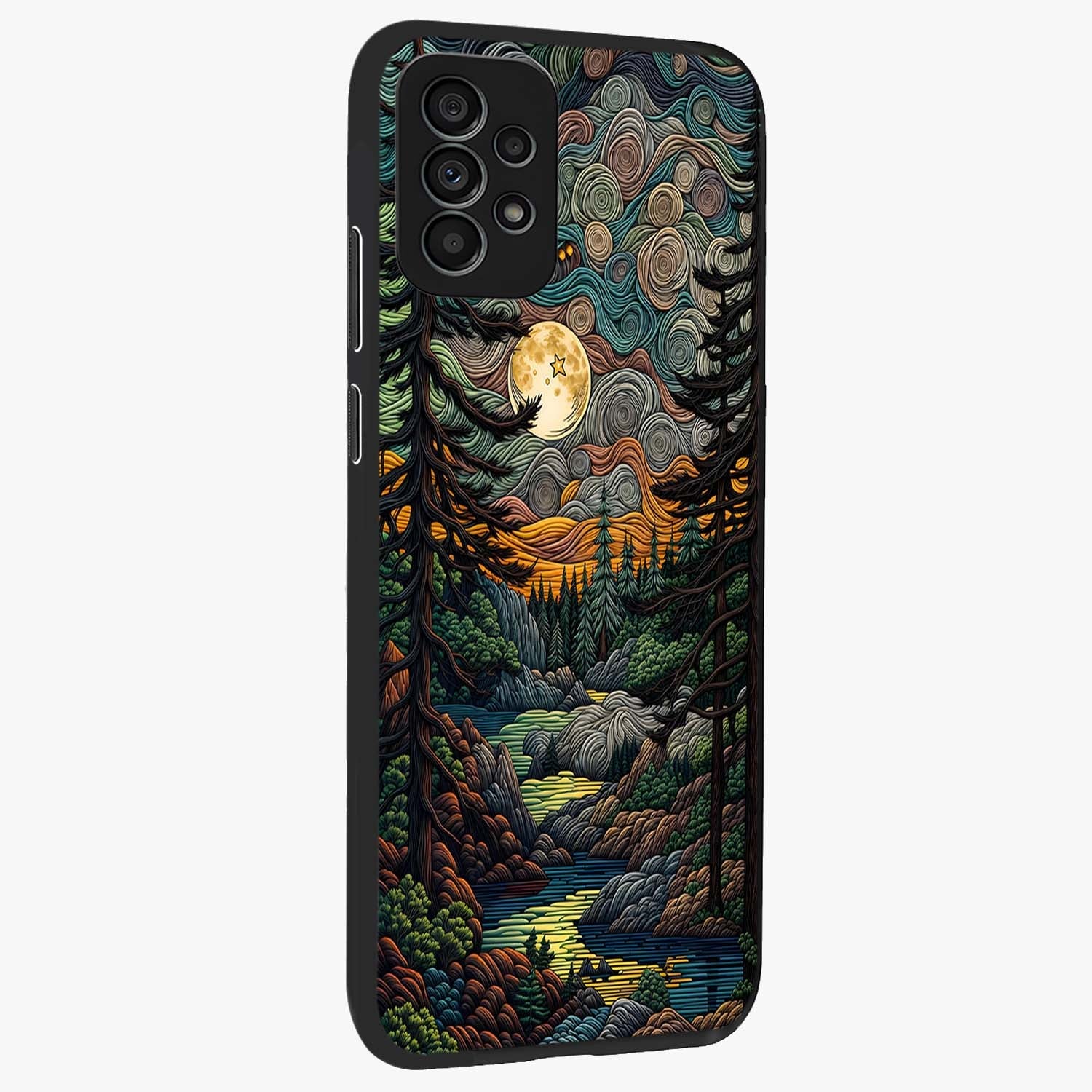 Moonlight Forest Dream Glass Case upright view showcasing magical forest artwork with calm night theme.