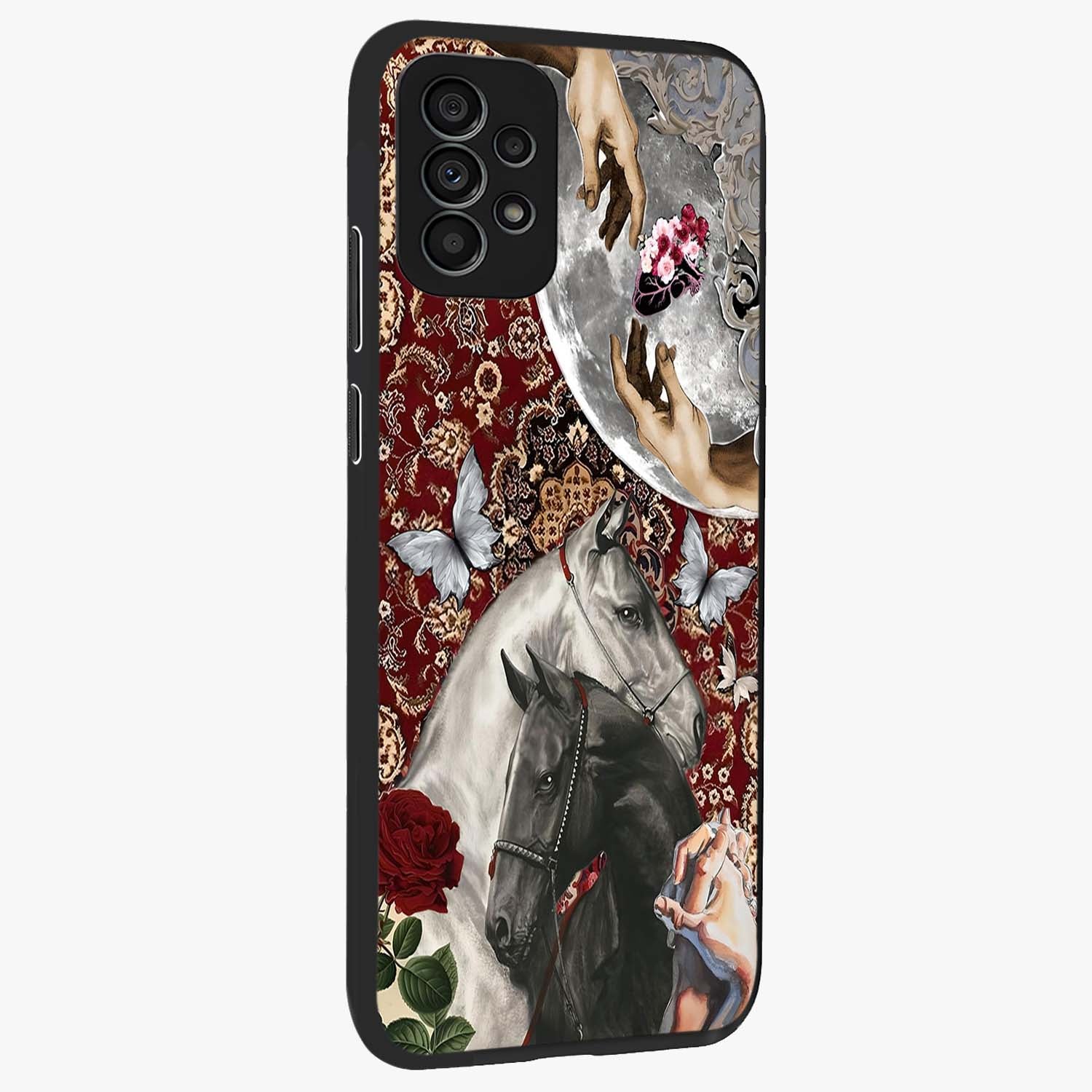 Moonlit Royal Stallion Glass Case upright view showcasing dramatic horse artwork with glowing moon themed design.