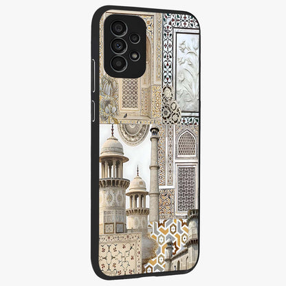 Mughal Marble Legacy Glass Case upright view showcasing ornate Mughal design with luxurious traditional theme.