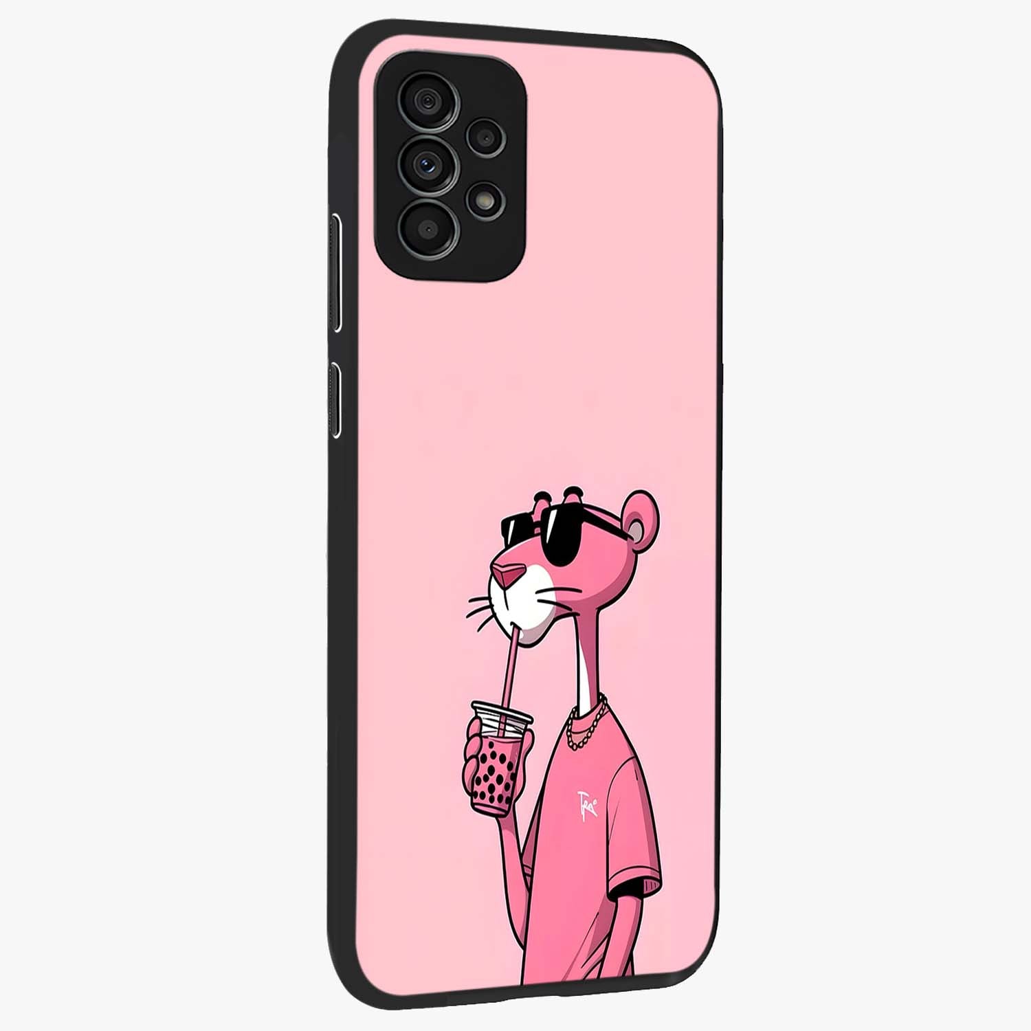 Pink Panther Glass Case upright view showcasing fun animated artwork with stylish retro cartoon theme.