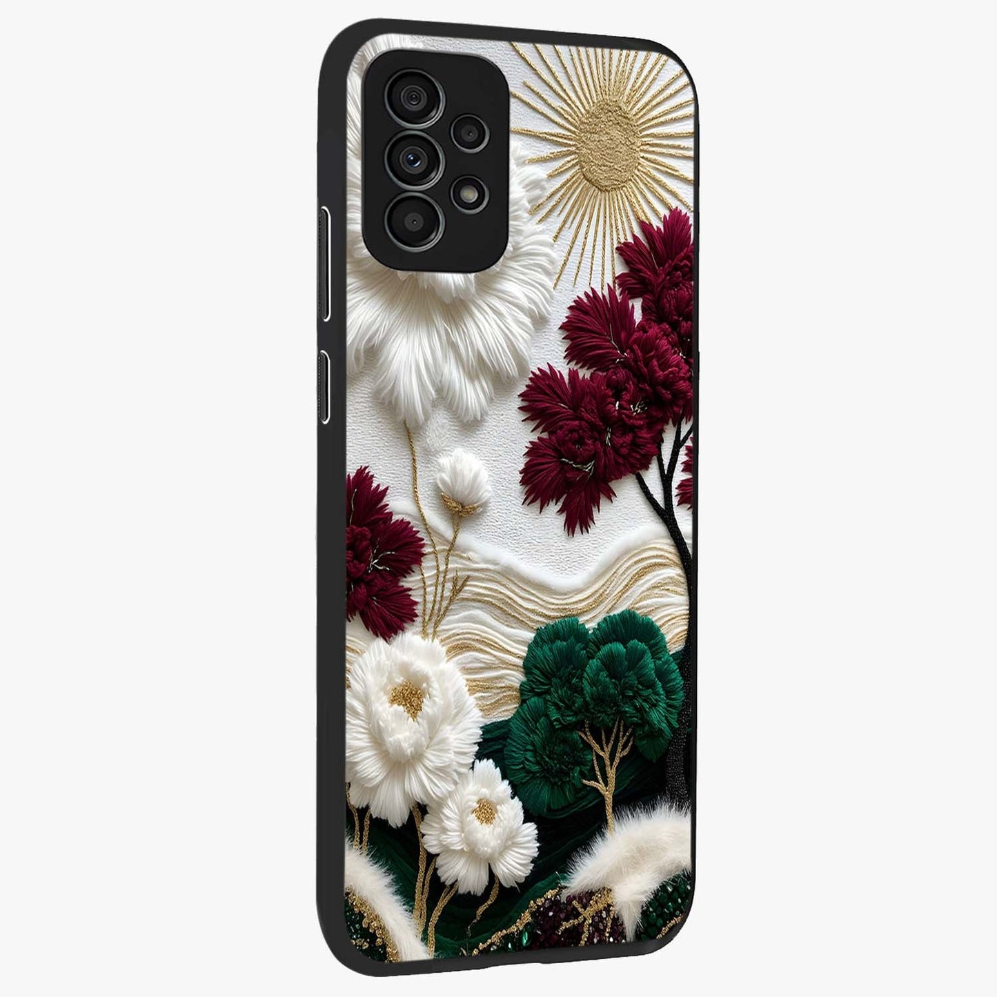 Radiant Bloom Elegance Glass Case upright view showcasing decorative flower artwork with refined botanical theme.