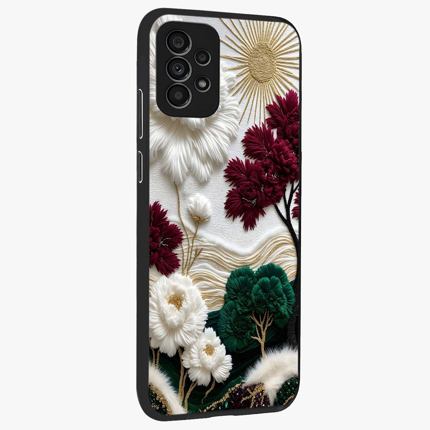 Radiant Bloom Elegance Glass Case upright view showcasing decorative flower artwork with refined botanical theme.