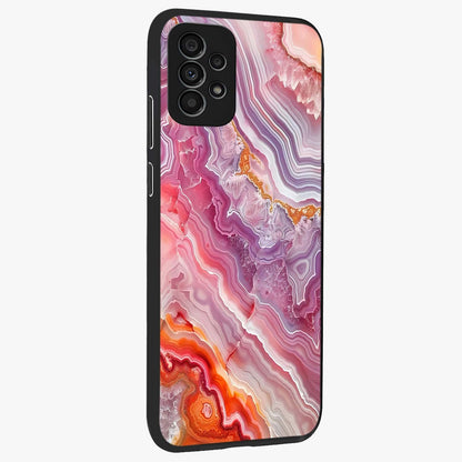 Rose Quartz Marble Glass Case upright view showcasing decorative marble artwork with luxurious pastel theme.