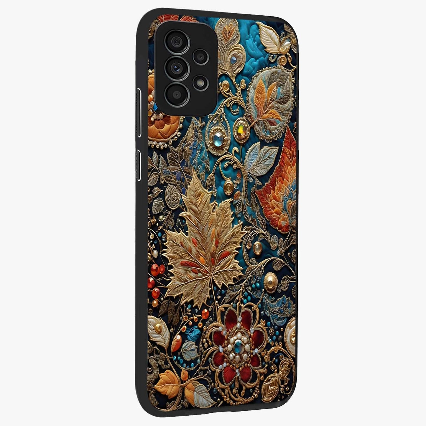 Royal Jewel Garden Glass Case upright view showcasing rich floral artwork with luxurious garden theme.