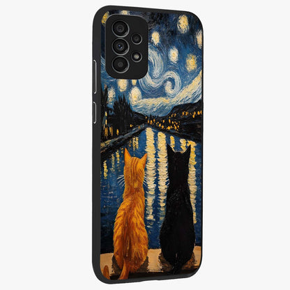 Starry River Cats Glass Case upright view showcasing adorable cat artwork with magical river and stars theme.