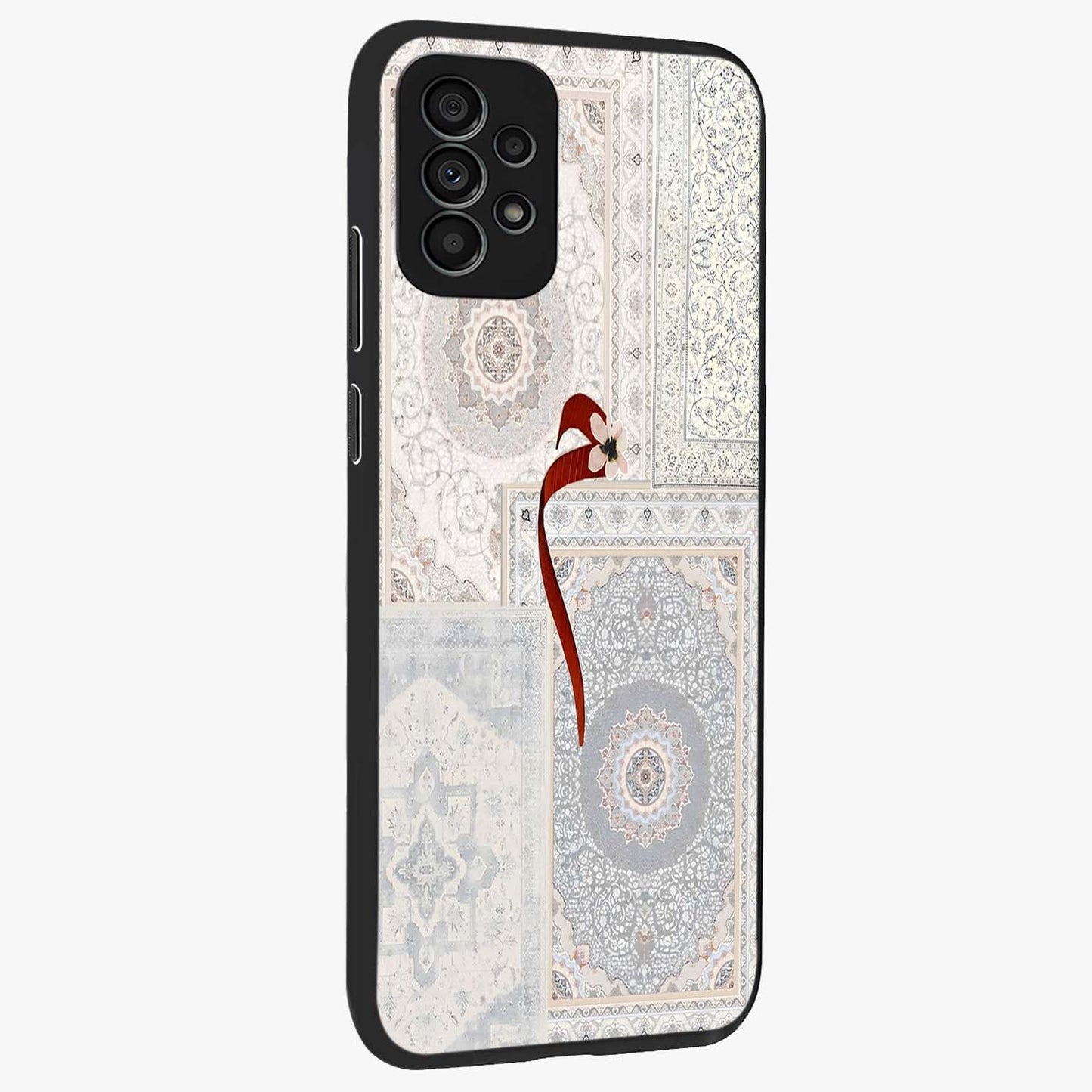 White Aesthetic Bow Glass Case upright view showcasing delicate ribbon bow artwork with cute minimalist theme.