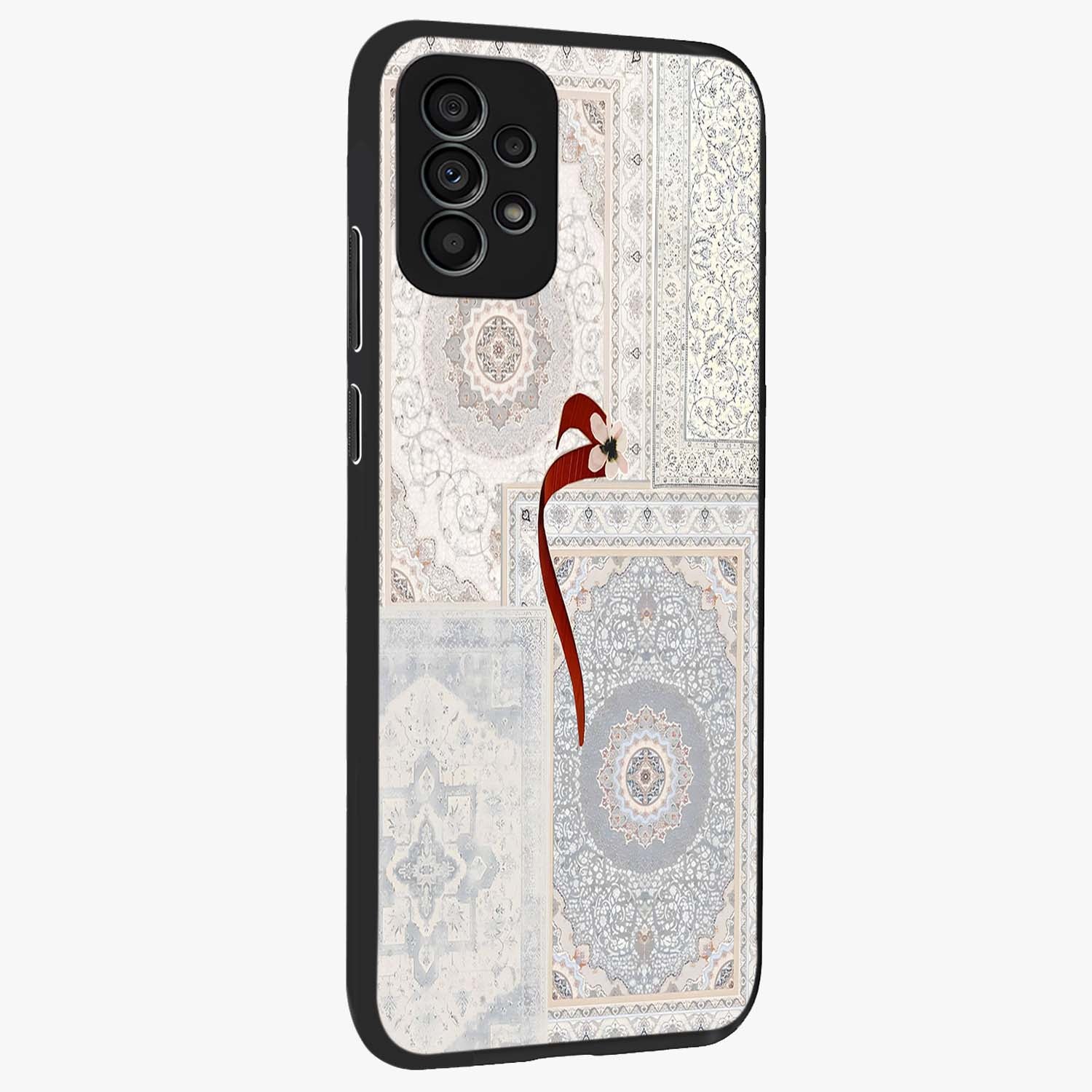 White Aesthetic Bow Glass Case upright view showcasing delicate ribbon bow artwork with cute minimalist theme.