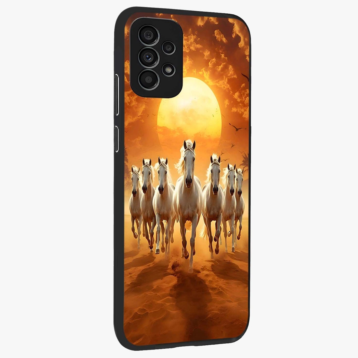 Wild Sunset Majesty Glass Case upright view showcasing dramatic sunset artwork with bold nature theme.