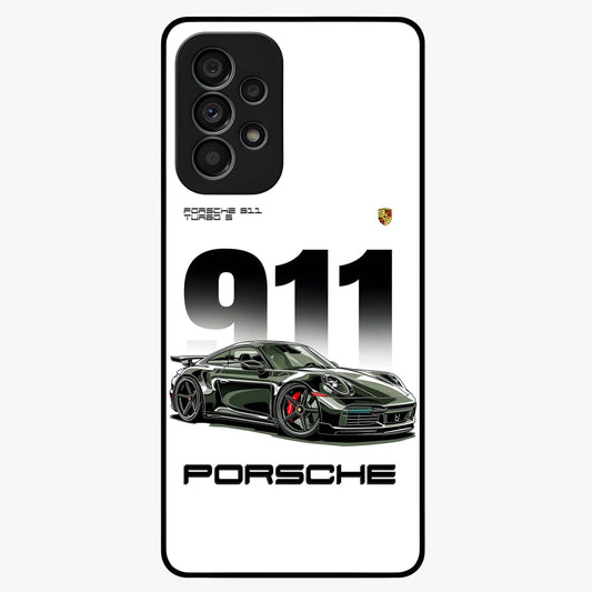 911 Turbo Dominance Glass Case showing clean flat back view with bold 911 sports car artwork and glossy glass finish.