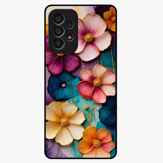 Artlyn Grace Flower Pattern Glass Case showing flat back view with elegant floral pattern artwork and glossy glass finish.