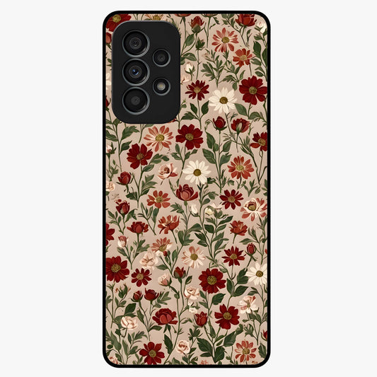 Biege Flower With Leaf Glass Case showing flat back view with soft beige floral artwork and glossy glass finish.
