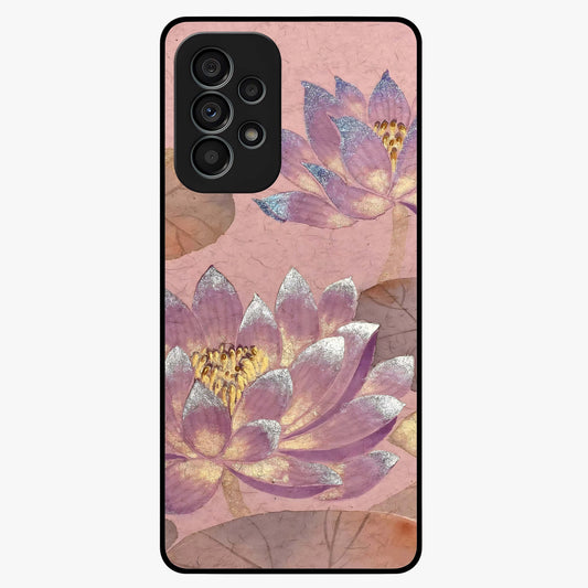 Blossom Mist Lotus Glass Case showing flat back view with serene lotus blossom artwork and glossy glass finish.