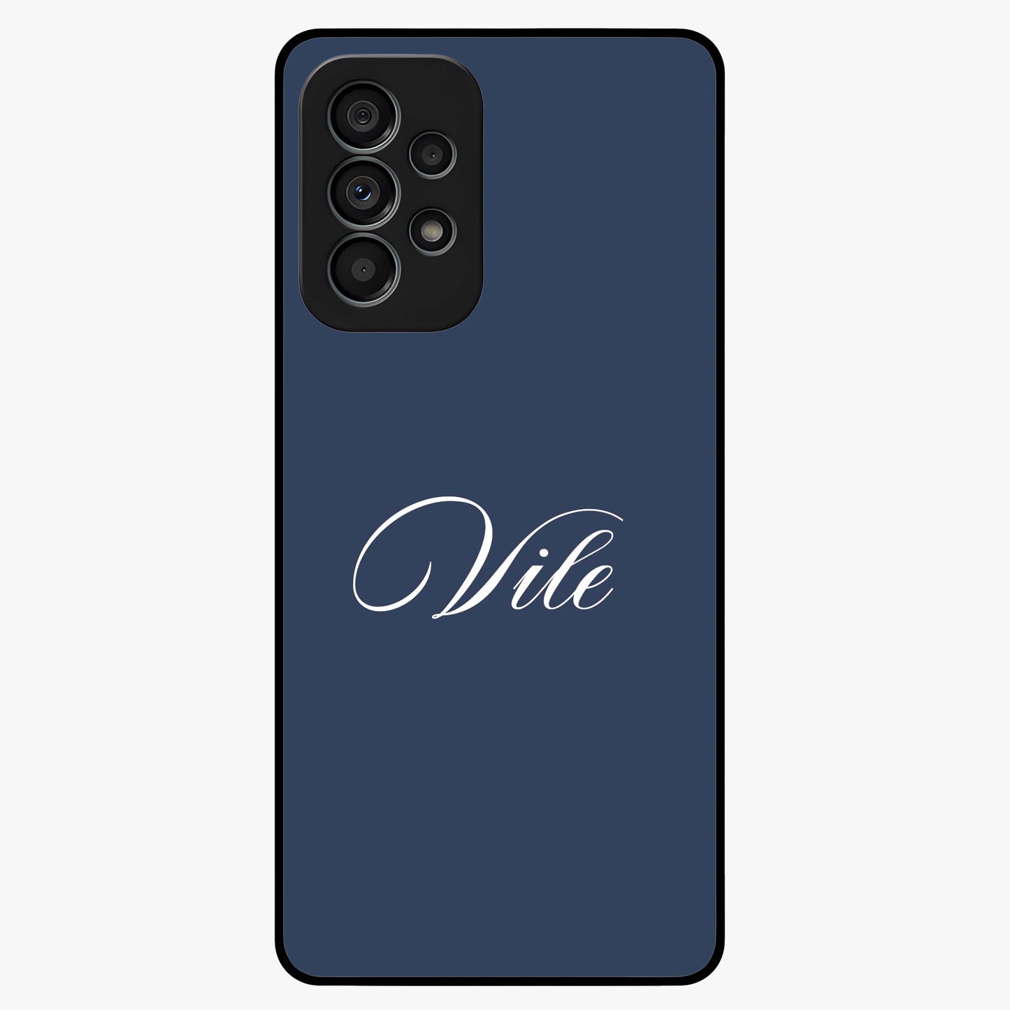Blue Background Personalized Custom Name Glass Case showing flat back view with minimal blue background and custom name design.