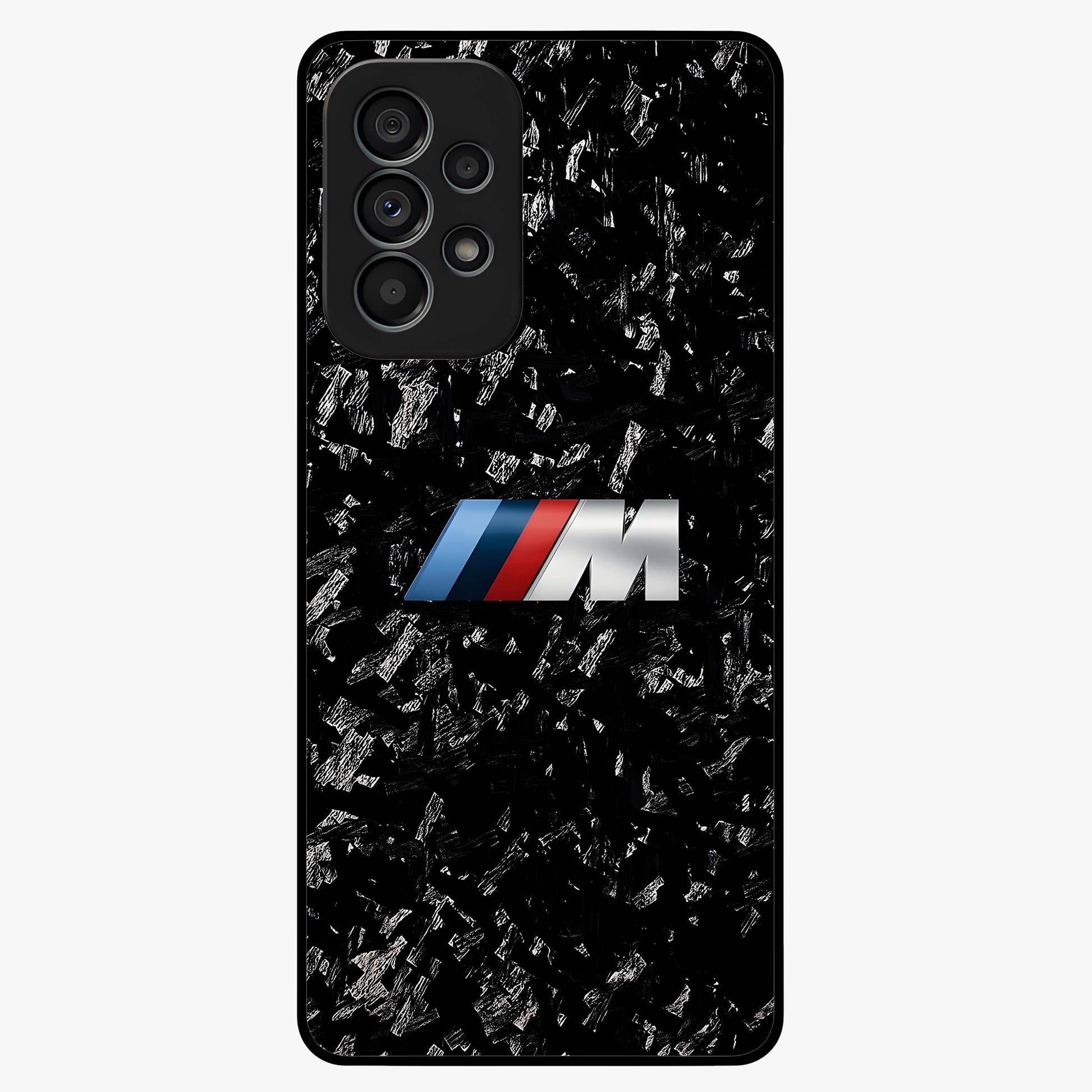 Carbon Speed Mark Glass Case showing flat back view with sporty carbon pattern artwork and glossy glass finish.