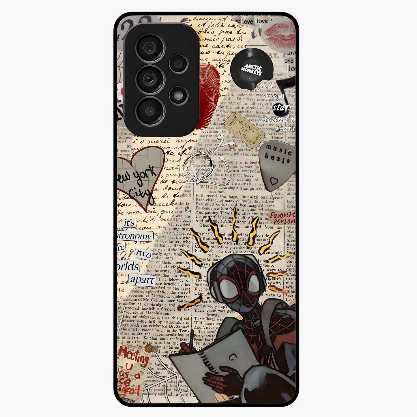 City Dream Sketch Glass Case showing flat back view with artistic city skyline sketch artwork and glossy glass finish.