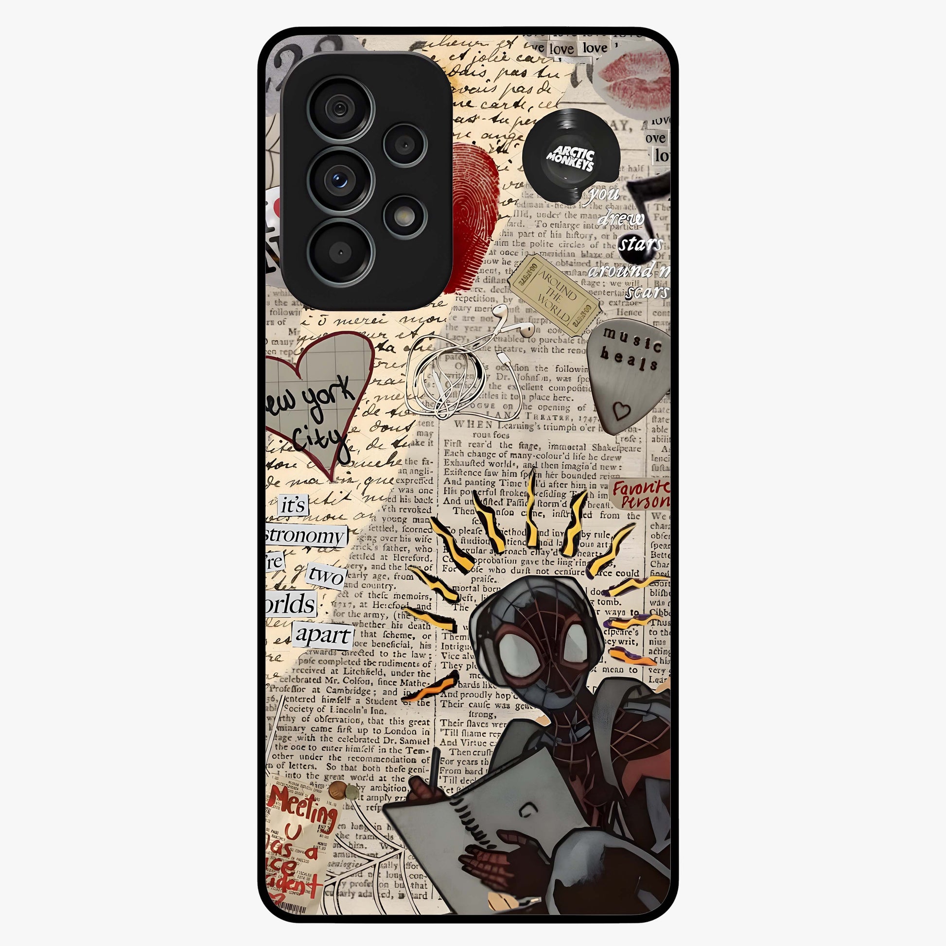 City Dream Sketch Glass Case showing flat back view with artistic city skyline sketch artwork and glossy glass finish.