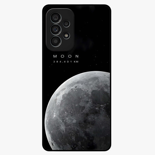 Cosmic Moon Glow Glass Case showing flat back view with glowing moon artwork and glossy glass finish.