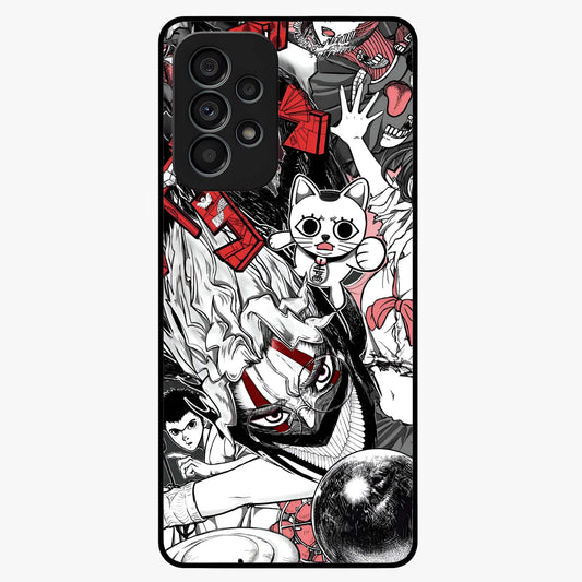 Crimson Chaos Panel Glass Case showing flat back view with bold crimson abstract artwork and glossy glass finish.