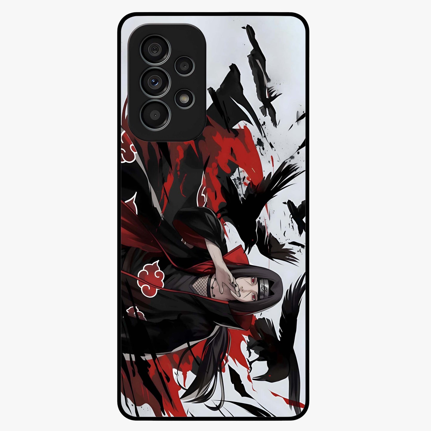 Crimson Crow Illusion Glass Case showing flat back view with artistic crow illusion artwork and glossy glass finish.