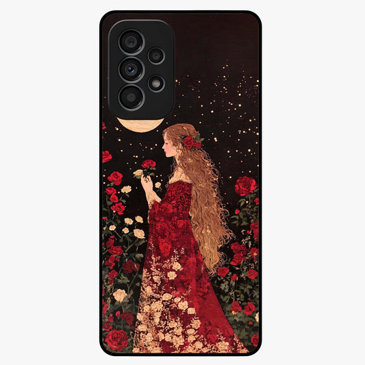 Crimson Dreams Glass Case showing flat back view with dreamy crimson artwork and glossy glass finish.