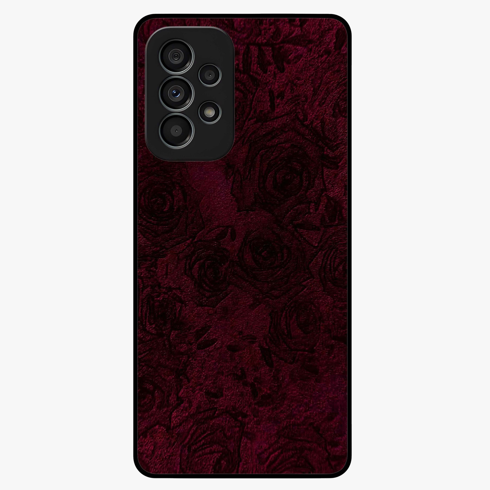 Crimson Fade Flow Glass Case showing flat back view with flowing crimson gradient artwork and glossy glass finish.
