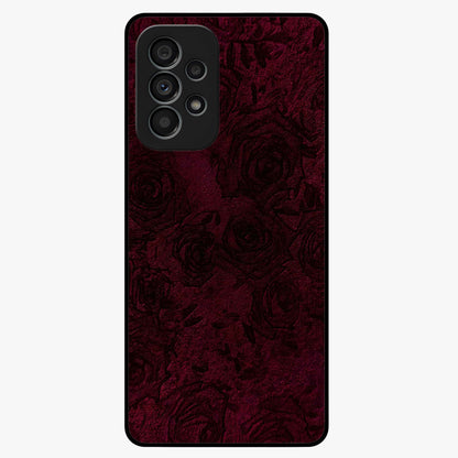 Crimson Fade Flow Glass Case showing flat back view with flowing crimson gradient artwork and glossy glass finish.