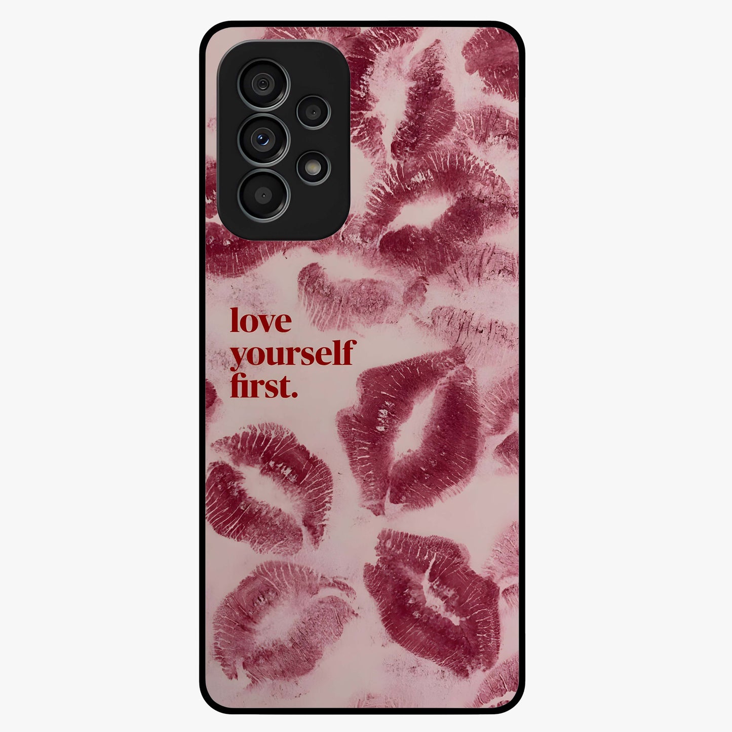 Crimson Kiss Love Glass Case showing flat back view with romantic crimson themed artwork and glossy glass finish.