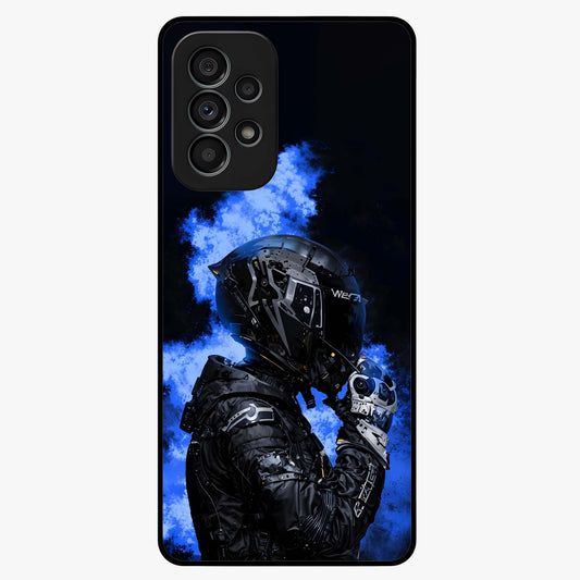 Cyber Sentinel Protocol Glass Case showing flat back view with futuristic cyber themed artwork and glossy glass finish.
