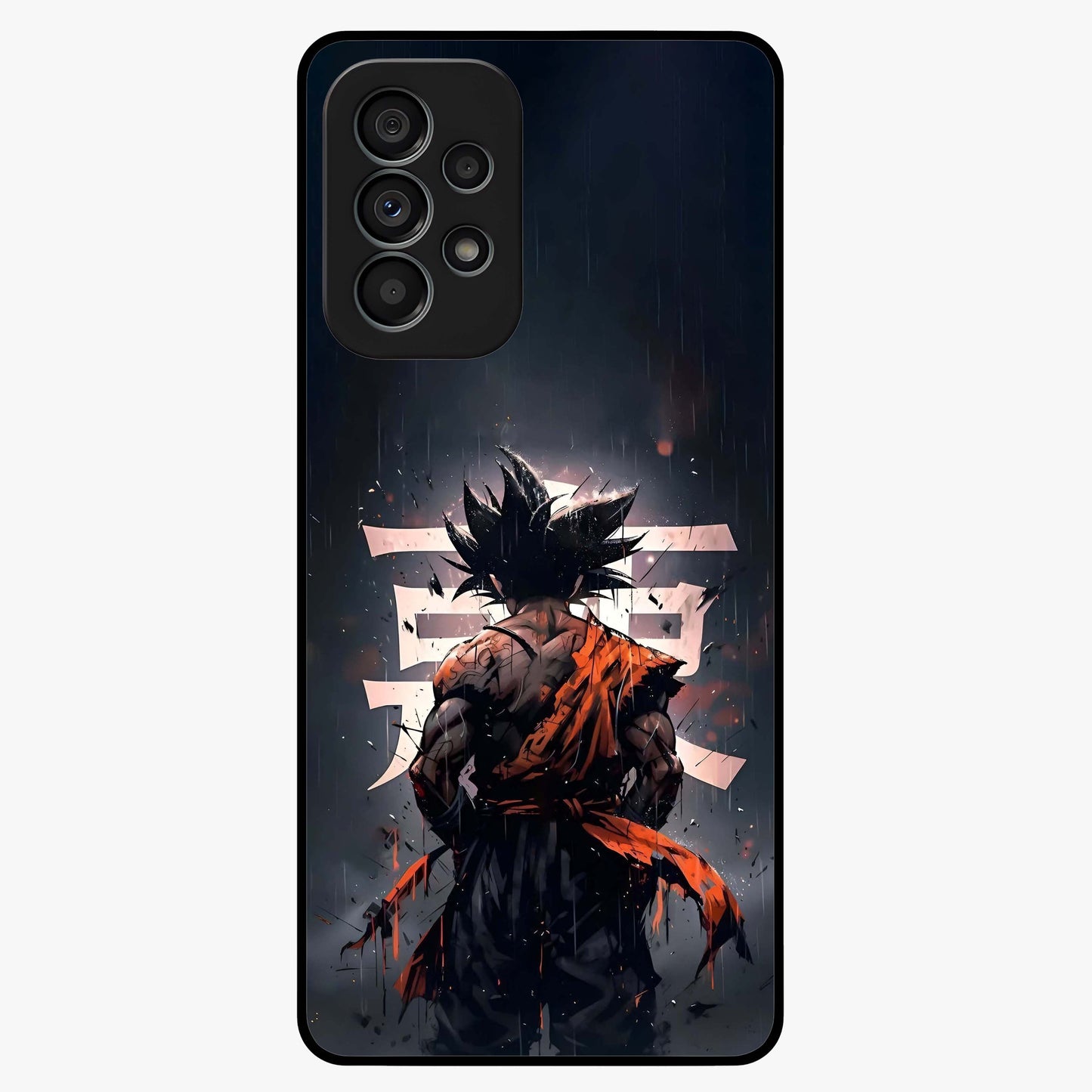 Dark Warrior In Rain Glass Case showing flat back view with warrior artwork in rainy atmosphere and glossy glass finish.