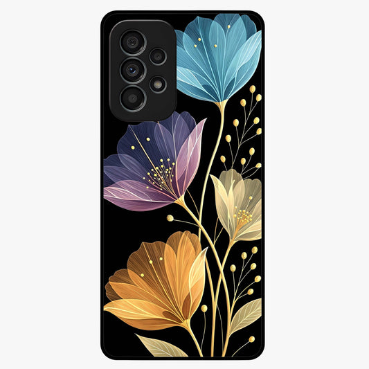 Delicate Multicolor Flowers Glass Case showing flat back view with vibrant floral artwork and glossy glass finish.
