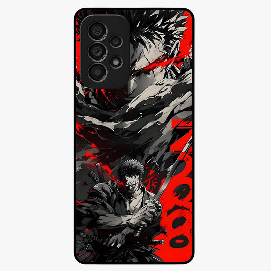 Demon Sword Resolve Glass Case showing flat back view with fierce sword warrior artwork and glossy glass finish.