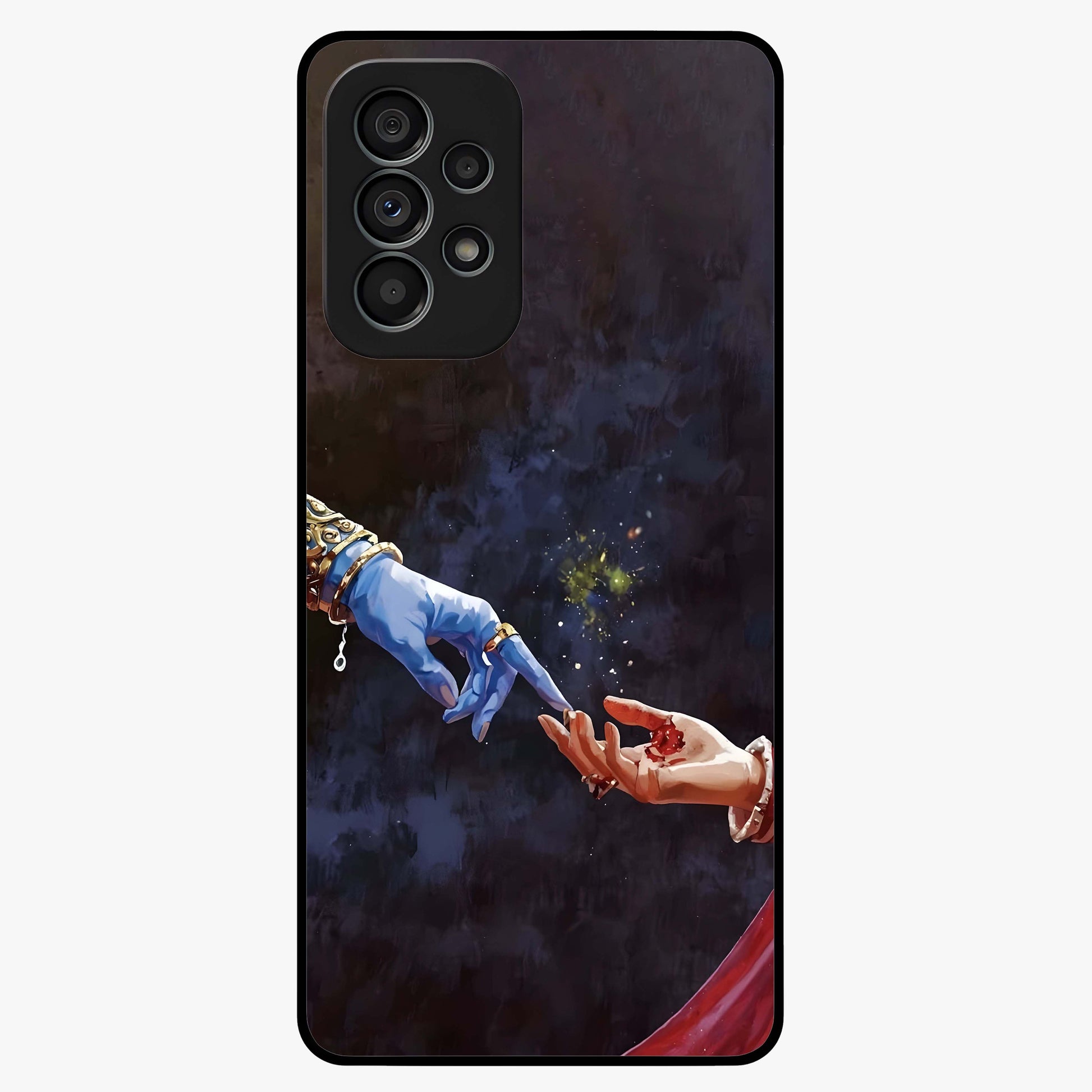 Divine Touch Eternal Glass Case showing flat back view with spiritual themed artwork and glossy glass finish.