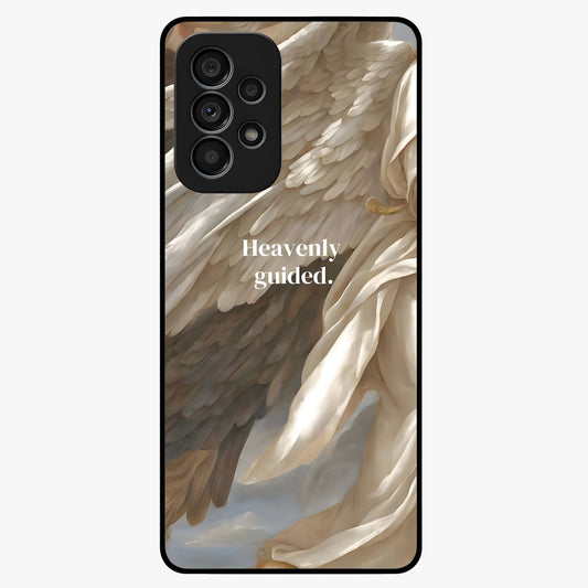 Divine Winged Grace Glass Case showing flat back view with elegant wing inspired artwork and glossy glass finish.