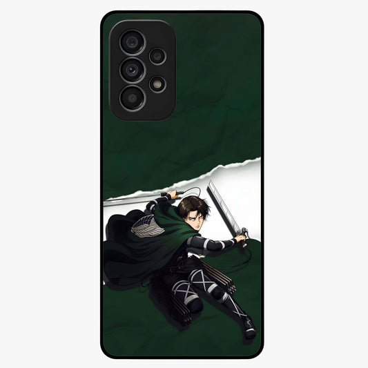 Emerald War Vanguard Glass Case showing flat back view with powerful warrior themed artwork and glossy glass finish.