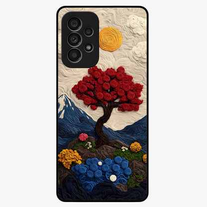 Eternal Nature Tapestry Glass Case showing flat back view with intricate nature tapestry artwork and glossy glass finish.