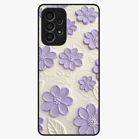 Floral Wall Art With Purple Flowers Glass Case showing flat back view with purple flower artwork and glossy glass finish.