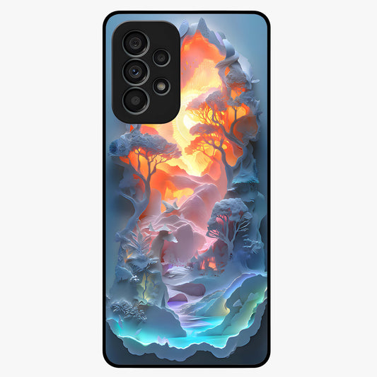Glow Forest Portal Glass Case showing flat back view with glowing forest portal artwork and glossy glass finish.