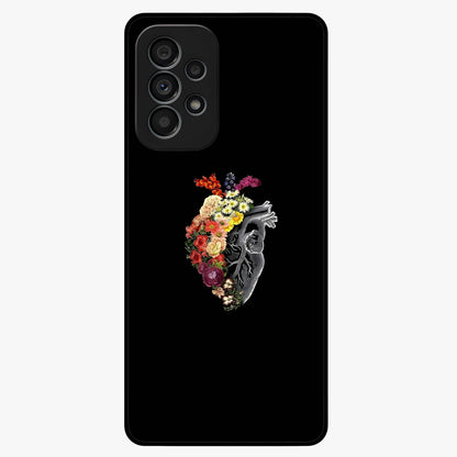 Heart With Flowers Glass Case showing flat back view with heart shaped floral artwork and glossy glass finish.