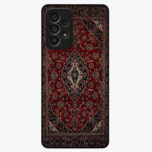 Heritage Carpet Royale Glass Case showing flat back view with ornate Persian carpet inspired pattern and glossy glass finish.