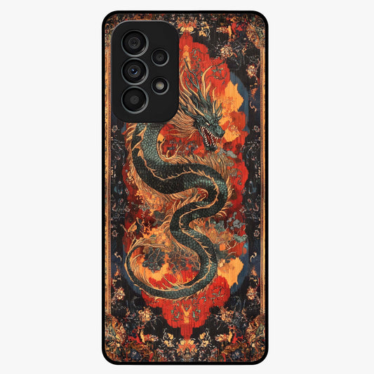 Inferno Dragon Soul Glass Case showing flat back view with fiery dragon artwork and glossy glass finish.