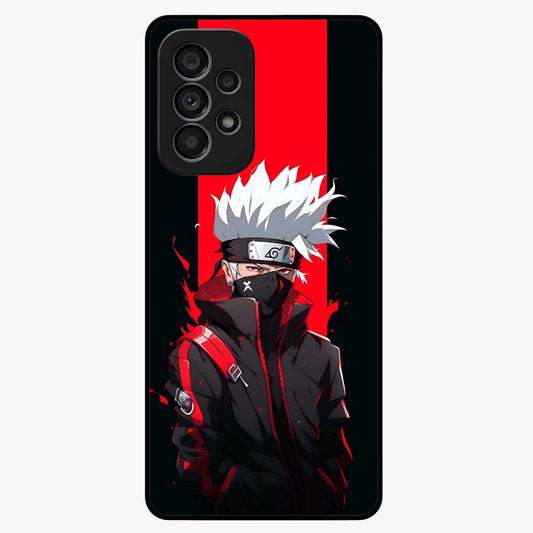 Kakashi Scarlet Shadow Glass Case showing flat back view with powerful anime ninja artwork and glossy glass finish.