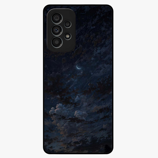Lunar Veil Silence Glass Case showing flat back view with mystical moon veil artwork and glossy glass finish.