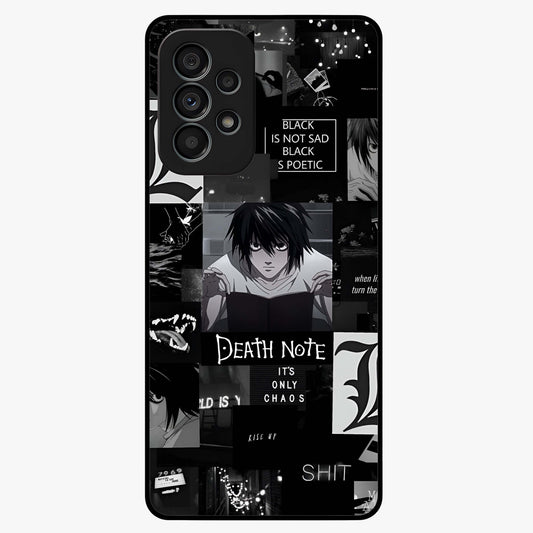 Midnight Chaos Mind Glass Case showing flat back view with abstract dark themed artwork and glossy glass finish.