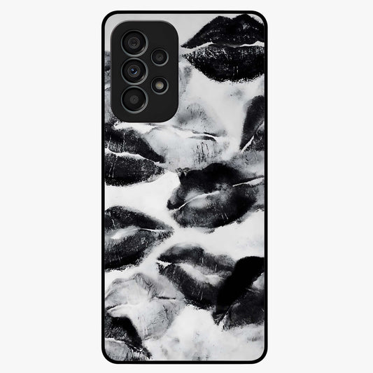 Midnight Kiss Marks Glass Case showing flat back view with lipstick kiss mark artwork and glossy glass finish.