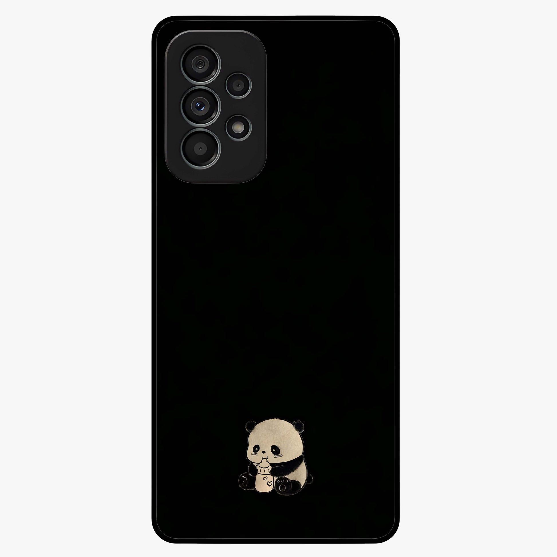 Midnight Panda Love Glass Case showing flat back view with cute panda themed artwork and glossy glass finish.