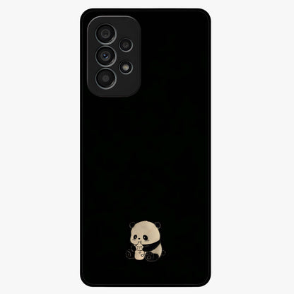 Midnight Panda Love Glass Case showing flat back view with cute panda themed artwork and glossy glass finish.
