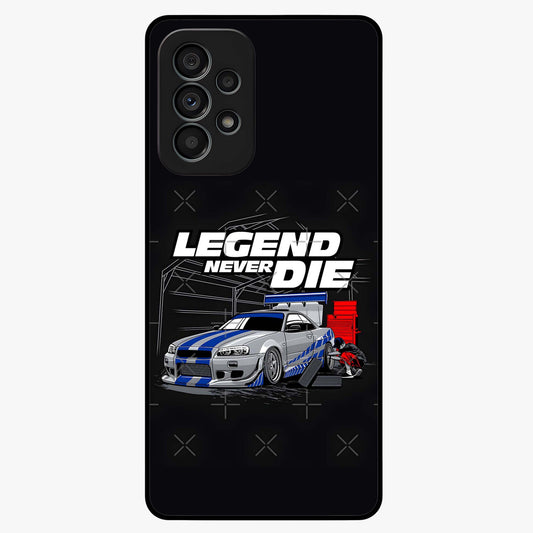 Midnight Racing Legacy Glass Case showing flat back view with sleek racing inspired artwork and glossy glass finish.