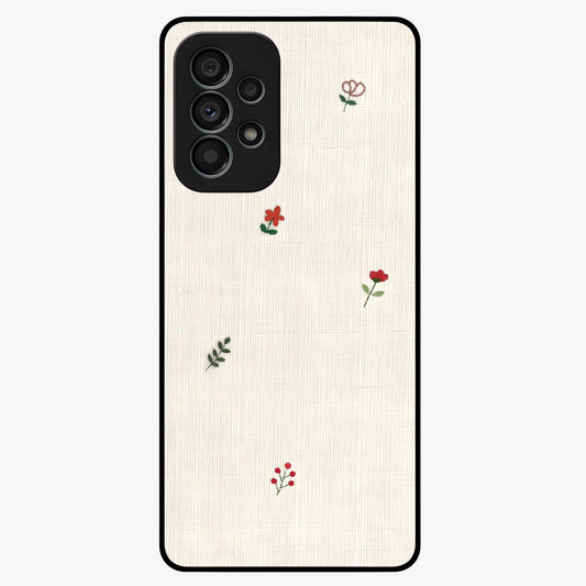 Minimal Petal Whispers Glass Case showing flat back view with soft minimal floral artwork and glossy glass finish.