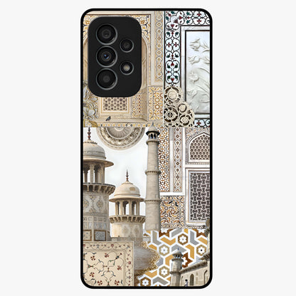 Mughal Marble Legacy Glass Case showing flat back view with intricate Mughal inspired marble pattern and glossy glass finish.